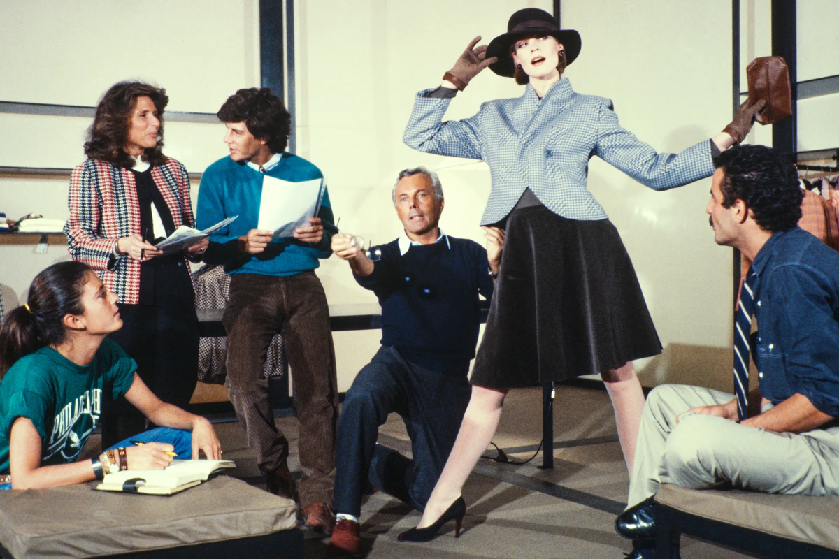 Armani prepares for his autumn/winter 1984 collection.